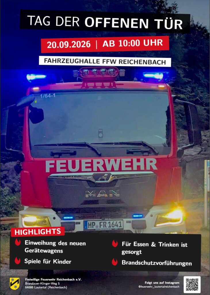 Flyer für den Tag der offenen Tür bei der Feuerwehr Reichenbach am 20. September 2026